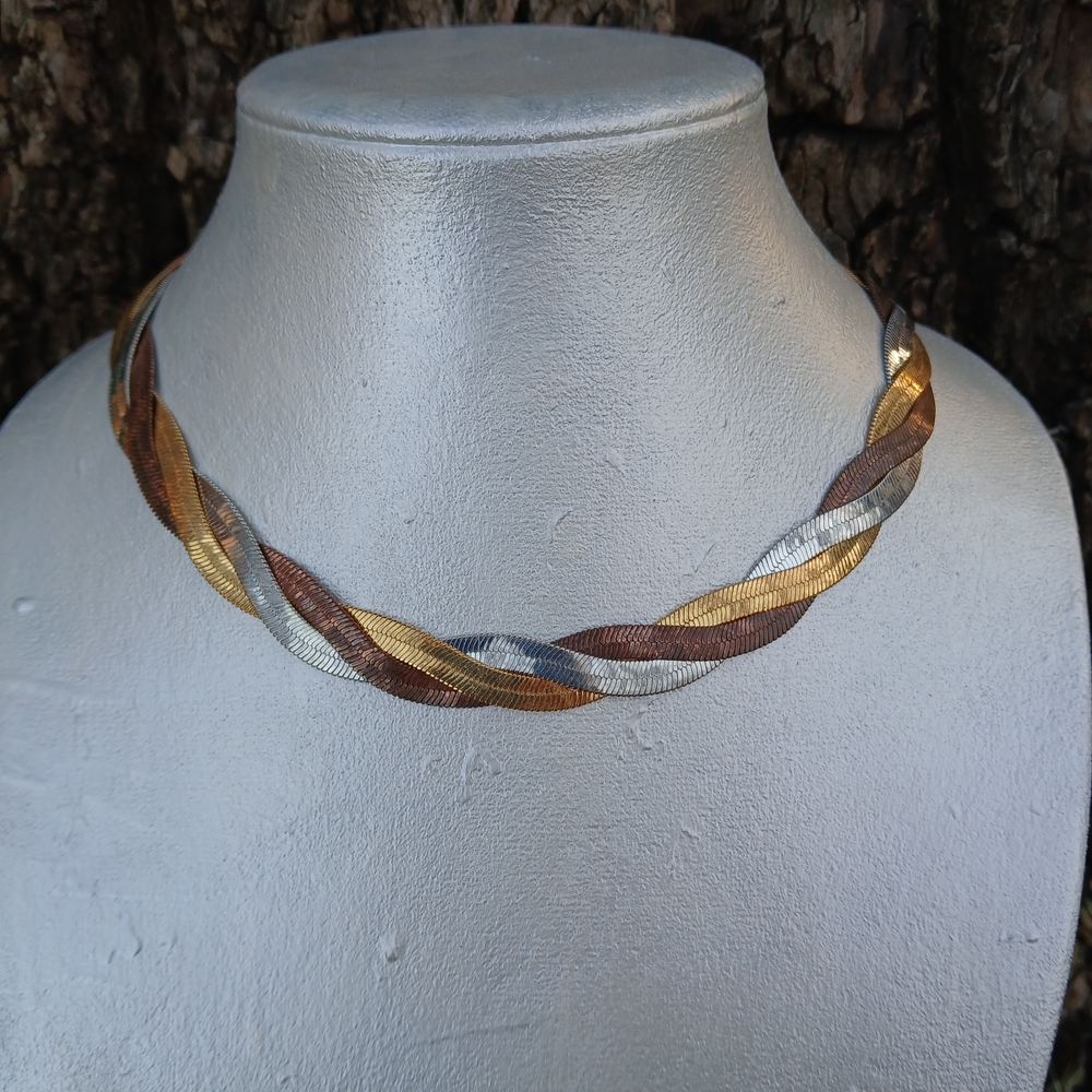 Tri-Tone Braided 💛🤍🤎Choker Necklace